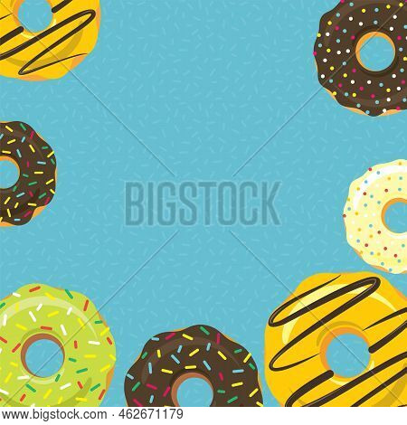 Sweet Icing Donuts Menu Flat Style Background