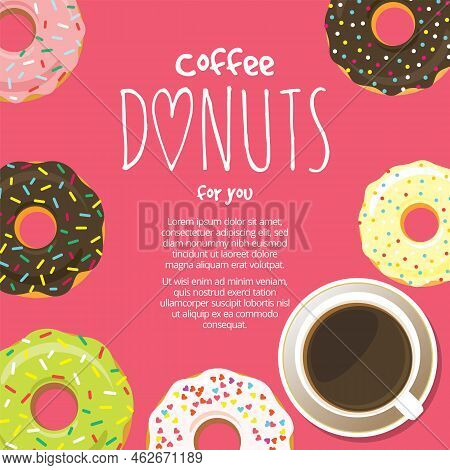 Cup Of Coffee And Donuts Flat Style Background