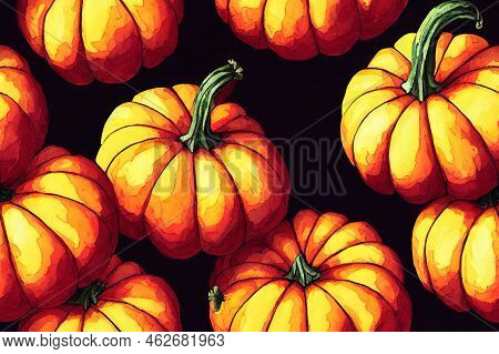 Halloween Watercolor Pumpin Illustration 2d Seamless Pattern