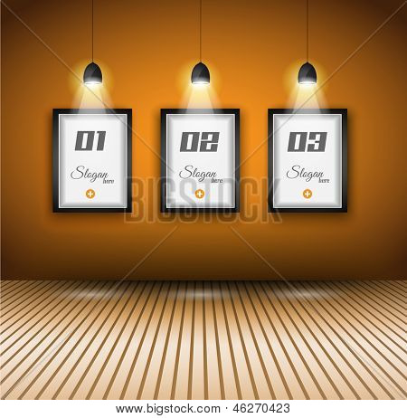 Elegant infografik designskabelon med shopfront elementer. lampe med retningsbestemt spot lys og 