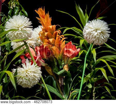 Flowers On The Bush At Summer Teracce In The Garden.