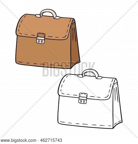 Vector Illustration Coloring Page Of Cartoon Lather Briefcase With Example  For Children And Scrap B