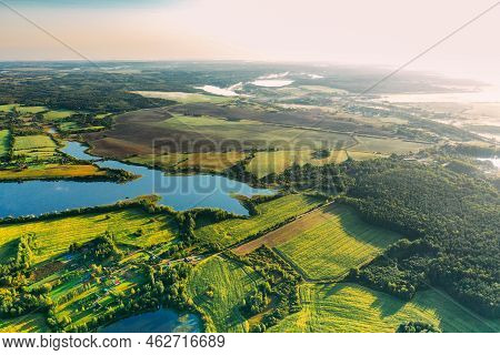 Lyepyel District, Vitebsk Region, Belarus. Aerial View Of Residential Area With Houses In Countrysid