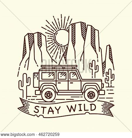 Hand Drawn Desert Adventure Line Illustration Vector