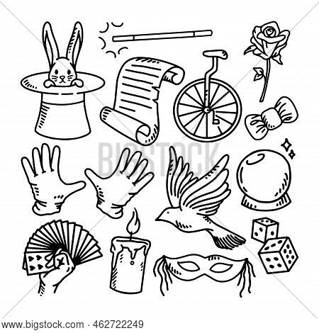 Hand Drawn Magic Set Line Illustration Vector