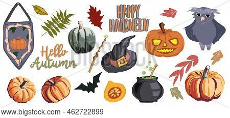 Vector Set With Handwritten Text 'happy Halloween'