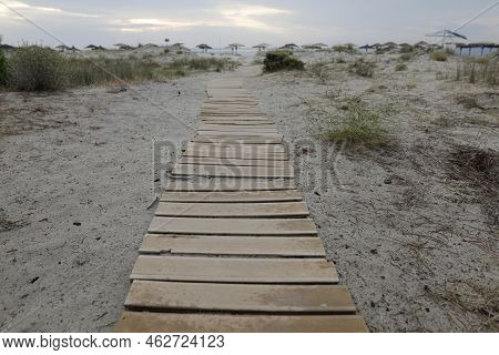 Golden Beach (skala Potamia) On The Greek Island Of Thassos During A Cloudy Summer Morning.