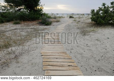 Golden Beach (skala Potamia) On The Greek Island Of Thassos During A Cloudy Summer Morning.