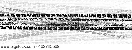 Background With Tire Wheel Marks Of Cars. Vector Illustration