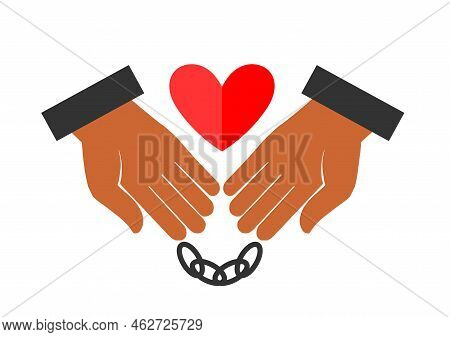 Handcuffed Hands With A Heart. Prisoners Of Conscience. Handcuffed Hands Hold The Heart