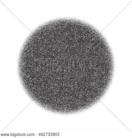 Grain Circle Gradient. Stippled Round Shape. Radial Stochastic Dotwork Texture. Random Grunge Noise 