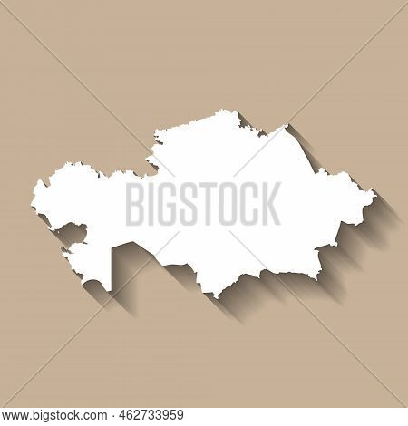 Kazakhstan Country Silhouette. High Detailed Map. White Country Silhouette With Dropped Long Shadow 