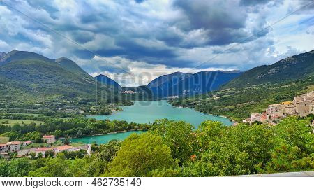 View Of Barrea And Its Namesake Lake In Abruzzo.