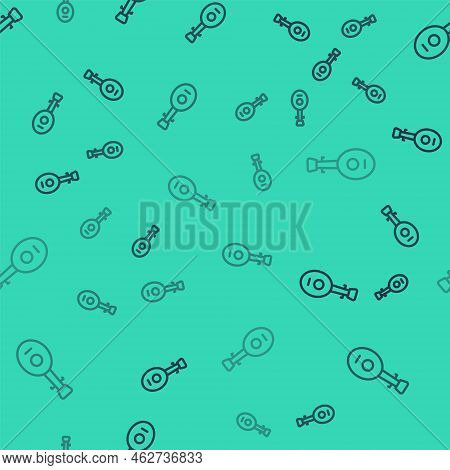Black Line Musical Instrument Lute Icon Isolated Seamless Pattern On Green Background. Arabic, Orien