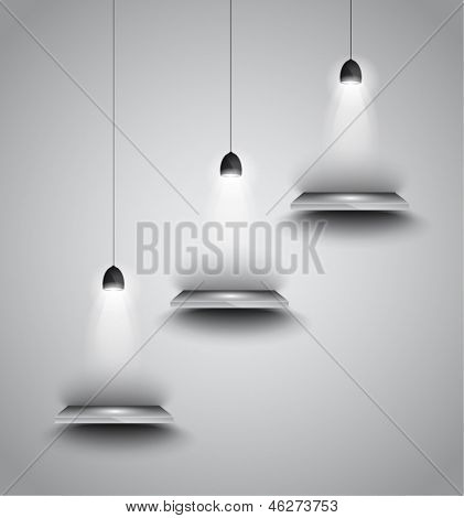 Schappen met 3 schijnwerpers lamp met gericht licht voor productreclame, uitstalraam simulatio
