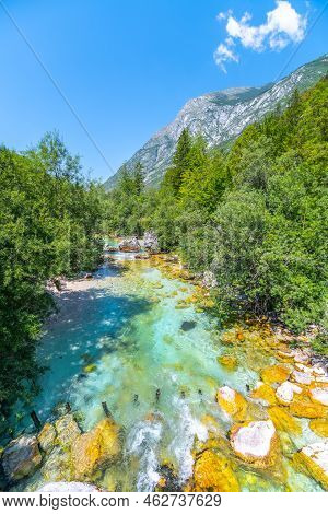 Clear Water Of Soca River At Small Soca Gorge, Julian Alps, Slovenia