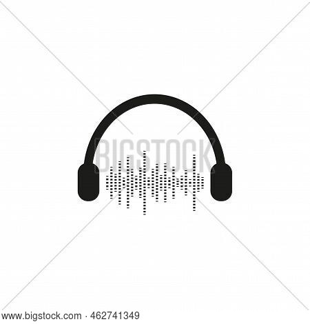 Black Headphones Wave Sound. Audio Radio App. Sound Wave Concept. Music Symbol. Vector Illustration.