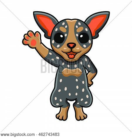Vector Illustration Of Cute Australian Cattle Dog Cartoon Waving Hand