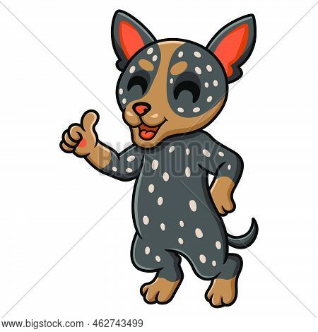 Vector Illustration Of Cute Australian Cattle Dog Cartoon Giving Thumb Up