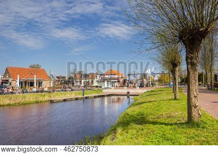 Eernewoude, Netherlands - April 27, 2021: Central Canal With Restaurants In Eernewoude, Netherlands