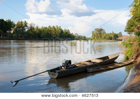 Båd på floden Mekong - landskab