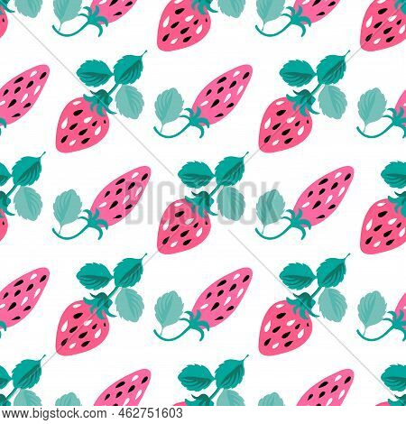 Modern Cute Seamless Pattern With  Pink And Red Strawberry For Summer Design Textile, Paper, Cover, 