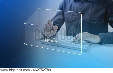 Businessman, Work From Home, Handling Documents, E-signing, Signing Digital Contracts Electronic Sig
