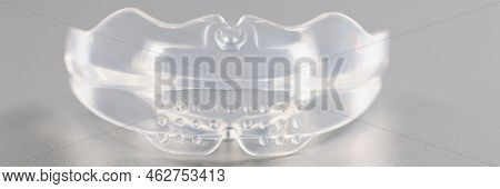 Close-up Of Transparent Piece Of Mouthpiece, Equipment To Wear For Teethcare. Instrument For Correct
