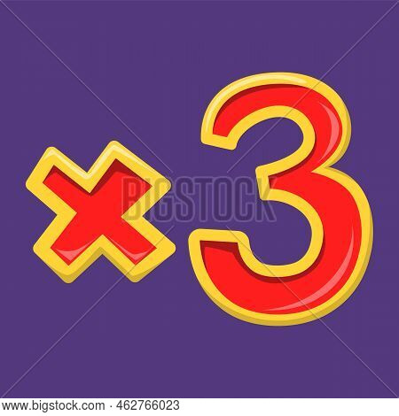 3x Game Icon. Vector Symbol Of Gambling Bonus. Lucky Number, Jackpot. Red And Yellow Text.