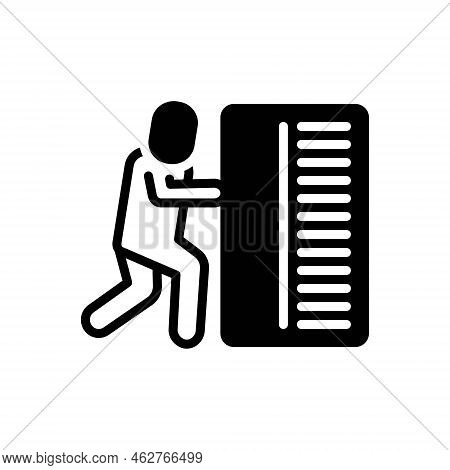 Black Solid Icon For Pushing Shove Budge Thrust Push Person Pull Force Effort Heavy Object