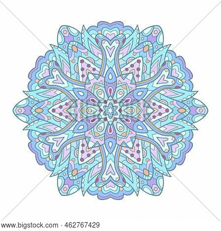 Blue Ornamental Mandala Circle. Joga Logo. Decorative Element For Orient Design.
