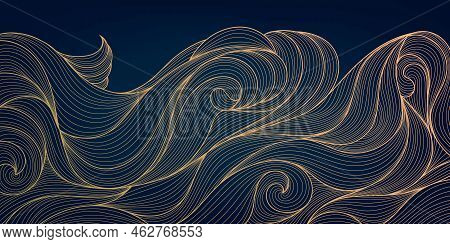 Vector Abstract Golden Luxury Pattern, Wave Lines Background. Line Arts Wallpaper. Wavy Art Deco Tex