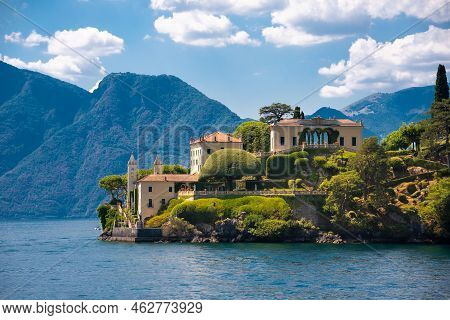 Beautiful Panorama Of Lake Como With A Small Coastal Town, Famous Tourism Destination