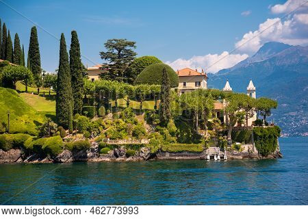 Beautiful Panorama Of Lake Como With A Small Coastal Town, Famous Tourism Destination