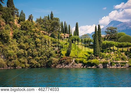 Beautiful Panorama Of Lake Como With A Small Coastal Town, Famous Tourism Destination