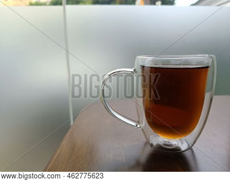 Front View Hot Tea Served In A Glass Cup At A Cafe During Lunch