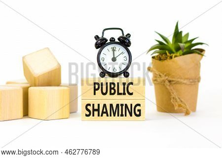 Public Shaming Symbol. Concept Words Public Shaming On Wooden Blocks On A Beautiful White Table Whit