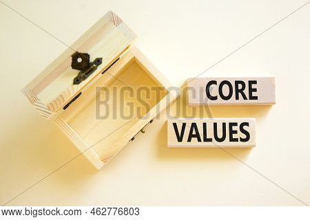 Core Values Symbol. Concept Words Core Values On Wooden Blocks On A Beautiful White Table White Back