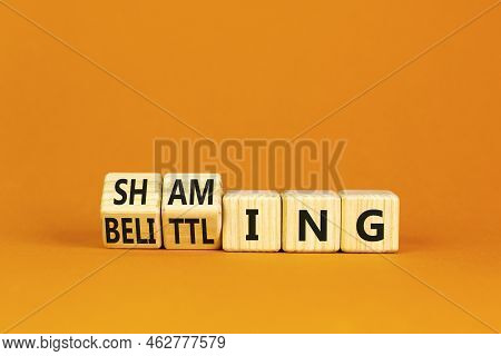 Shaming And Belittling Symbol. Concept Words Shaming And Belittling On Wooden Cubes. Beautiful Orang