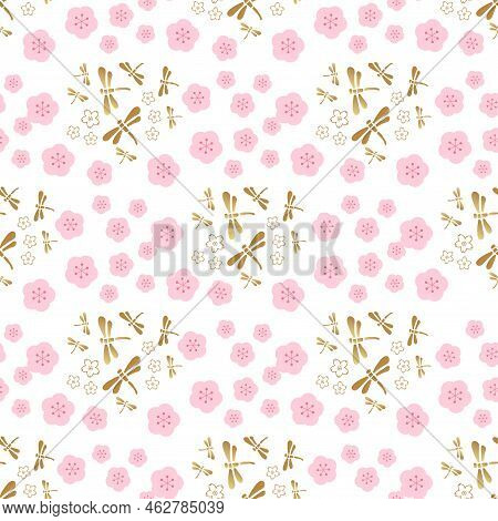 Beautiful Japanese Seamless  Pattern With Dragonfiles. .vector  Seamless Asian Texture.for Printing 