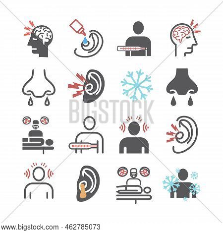Otitis . Symptoms, Treatment. Vector Signs For Web Graphics.
