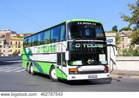 Rome, Italy - August 1, 2014: Touristic Coach Bus Setra S316hds In The City Street.