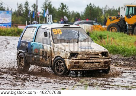 Nadym, Russia - September 4, 2022: White Minicar Lada 1111 Oka Takes Part In The City Day Rally Cros