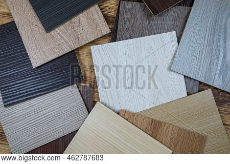 Wooden Premium Sampler For Design Of Modern Apartments.laminate Background. Samples Of Laminate Or P