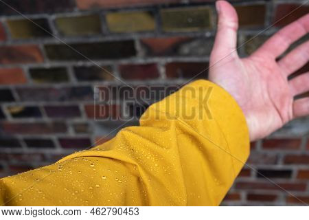 Drops On A Waterproof Jacket With Water-repellent Impregnation