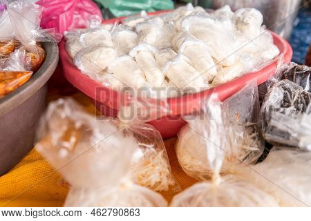 Salted Curds Packed In Bags In A Traditional Latin American Retail Store