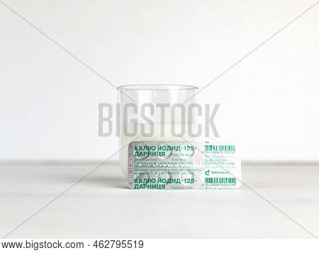 Kyiv, Ukraine, October 2022 - Potassium Iodide Tablets For Use In Case Of Radioactive Contamination.
