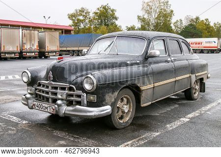 Chelyabinsk Region, Russia - September 17, 2016: Soviet Luxury Car Gaz-12 Zim At An Intercity Road.