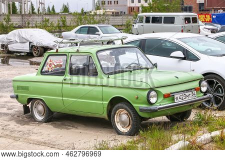 Novyy Urengoy, Russia - July 8, 2017: Soviet Classic Car Zaz-968m Zaporozhets In A City Street.