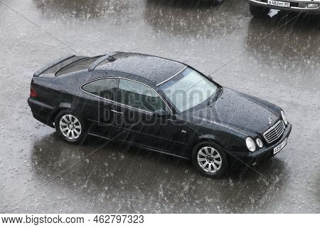 Novyy Urengoy, Russia - June 12, 2022: Black Coupe Car Mercedes-benz Clk-class (c208) In A City Stre